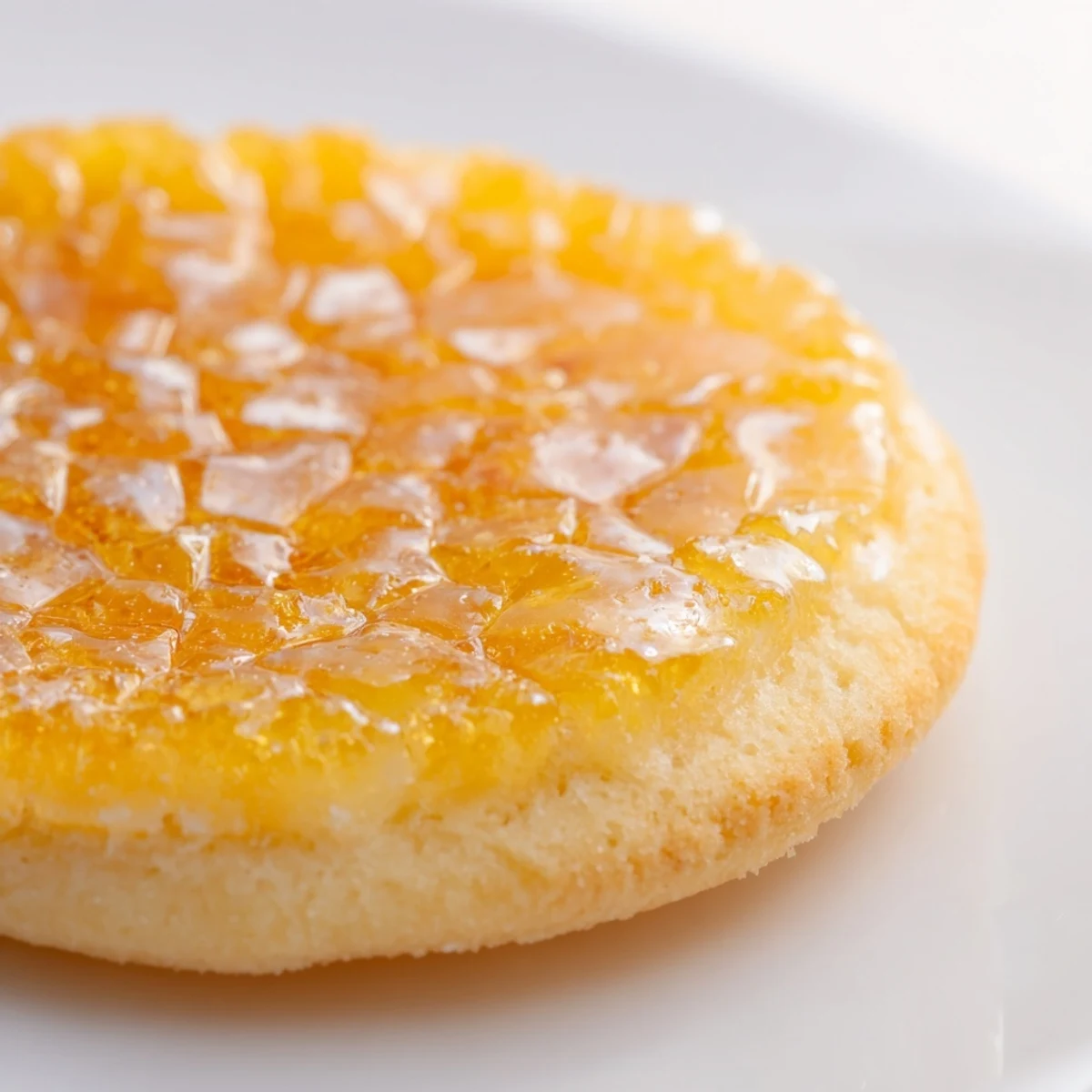 Golden crème brûlée shortbread cookies topped with crackly caramelized sugar and creamy custard center