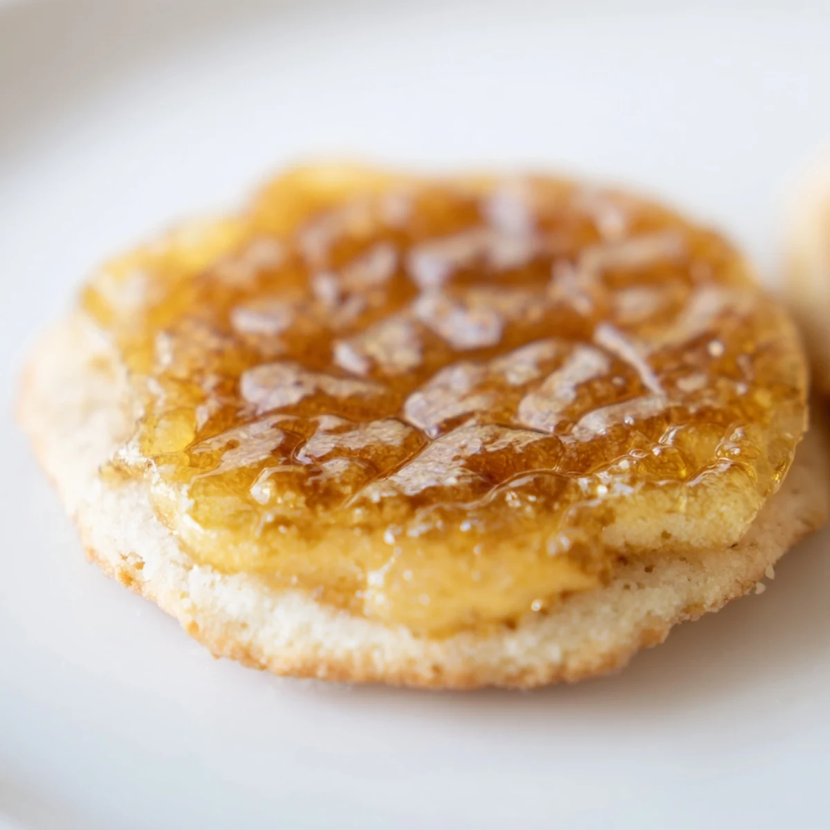 Buttery shortbread cookies baked with vanilla custard topping and torched caramel sugar crust