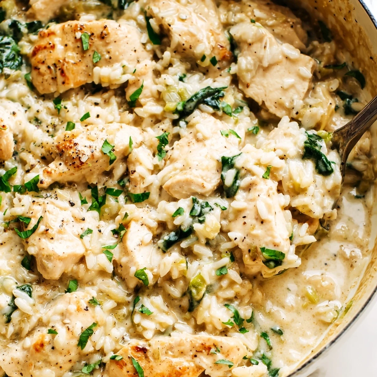 Comforting one pot angel chicken rice bake featuring juicy chicken atop tender creamy rice