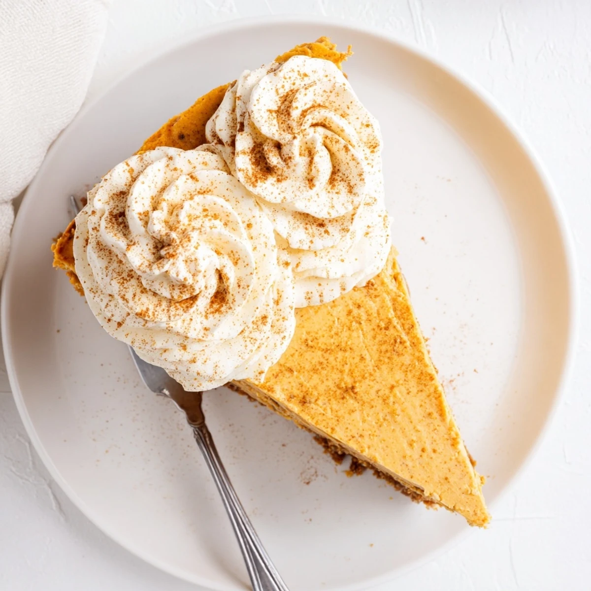 Rich pumpkin spice cheesecake with fluffy vanilla cream topping perfect for Christmas dessert table