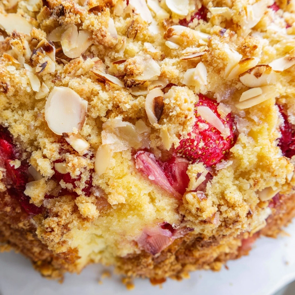 Slice of spring baking treat showing tender lemon cake with ruby fruit filling
