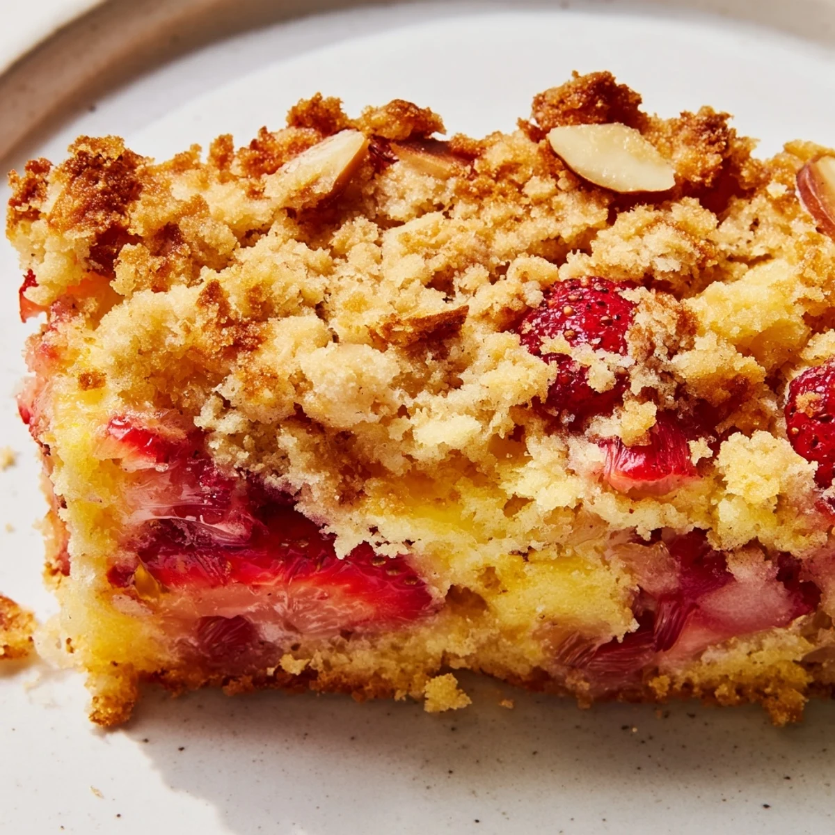 Lemon Rhubarb Strawberry Almond Cake