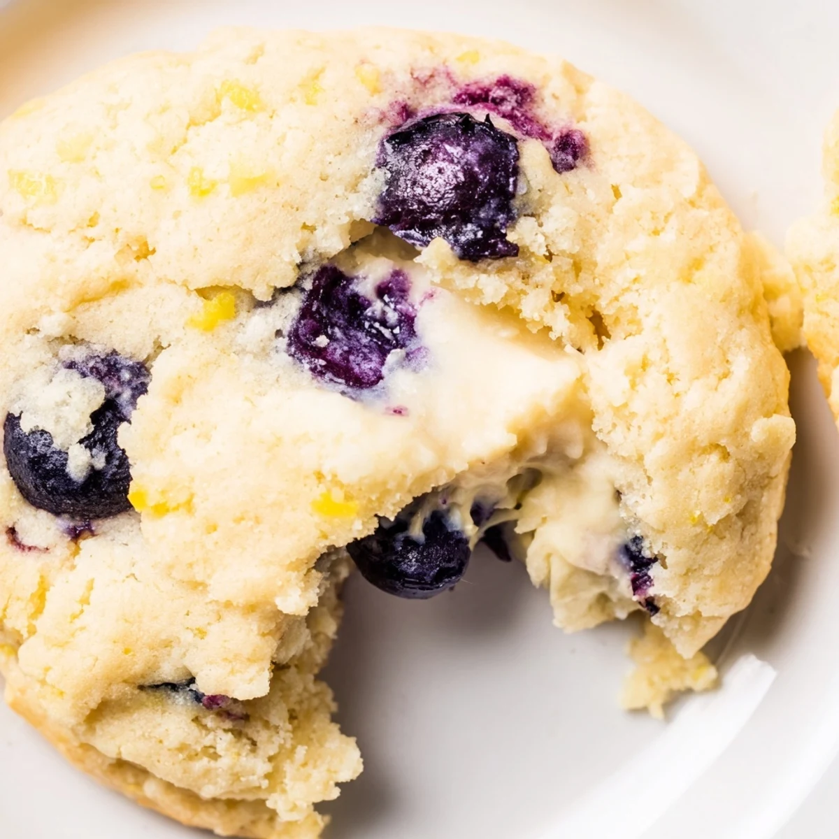 Golden lemon blueberry cheesecake cookies with gooey cream cheese centers on a parchment-lined baking sheet