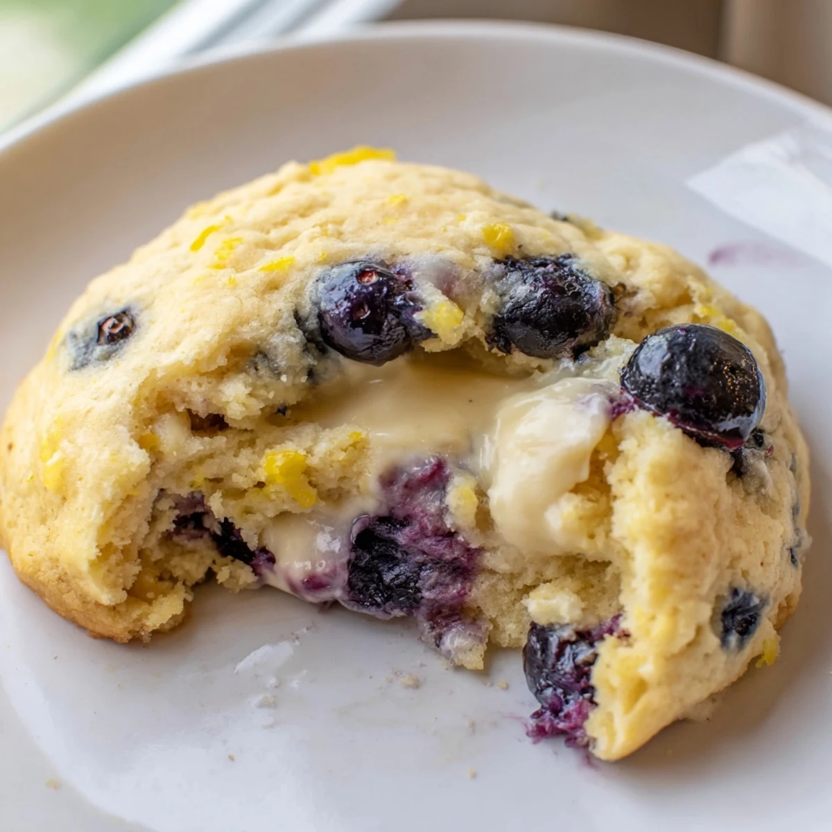 Soft lemon blueberry cheesecake cookies studded with plump berries and dusted with powdered sugar