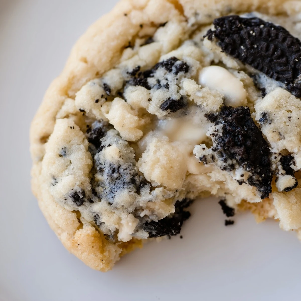 Soft chewy cookies and cream cookie with crushed Oreos and melted white chocolate chips