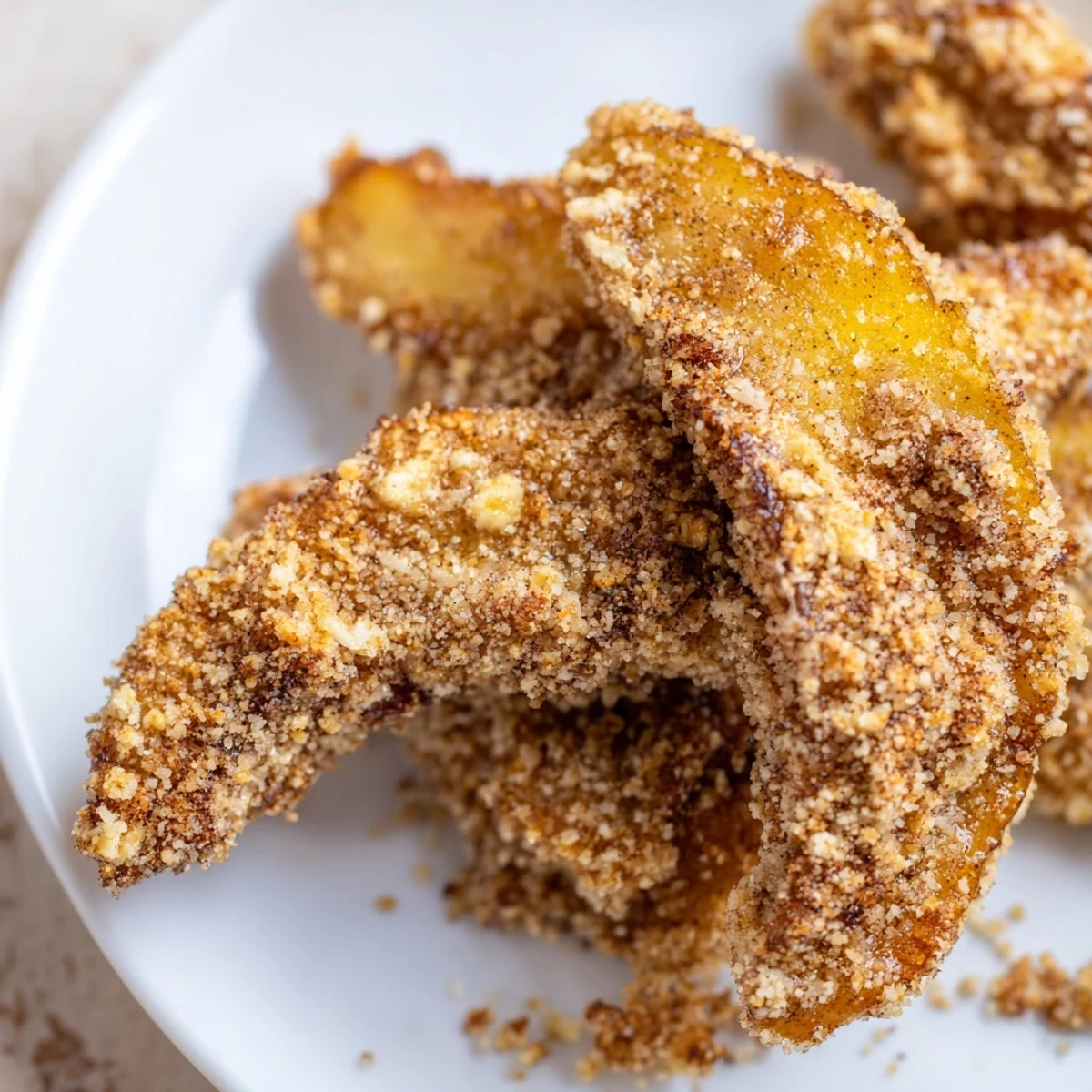 Tender caramelized apples with crunchy oat topping fresh from the air fryer with ice cream