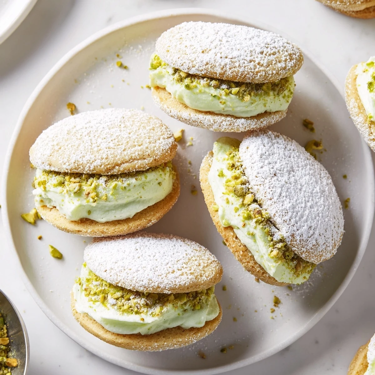 Tea ready Pistachio Cream Cookies sandwiched with smooth pistachio filling, elegant teatime treat