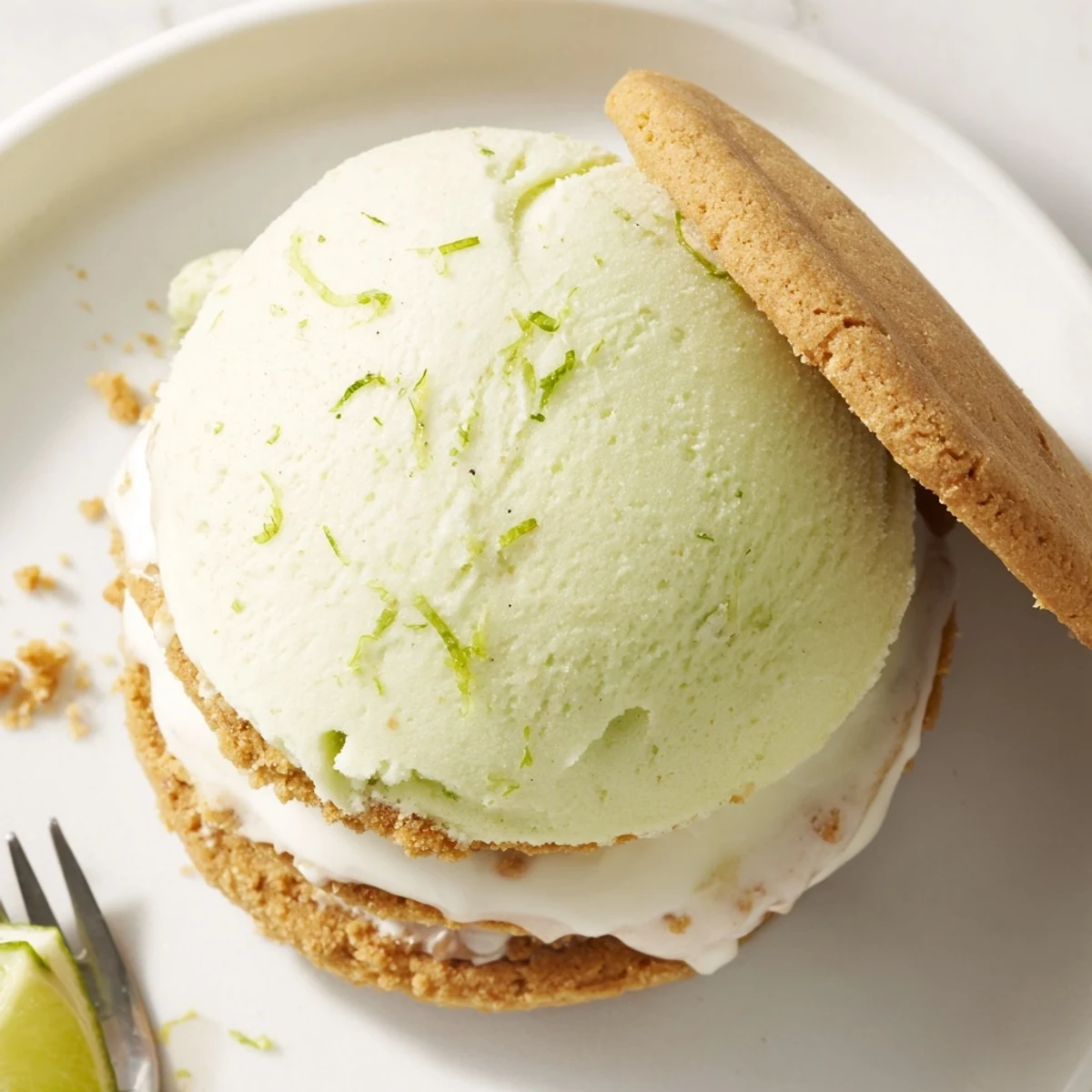 Key Lime Pie Ice Cream Sandwiches with bright green filling and golden graham