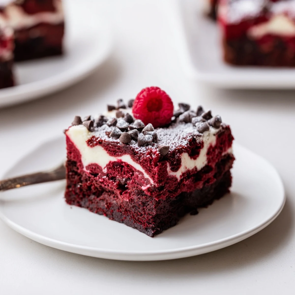 Red Velvet Brownies With Cheesecake Layer chilled, creamy topping swirled into cocoa batter.