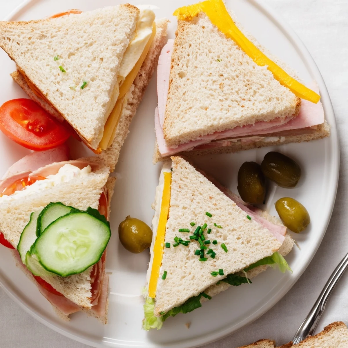Mini Sandwiches arranged on a platter, crisp lettuce and creamy fillings visible