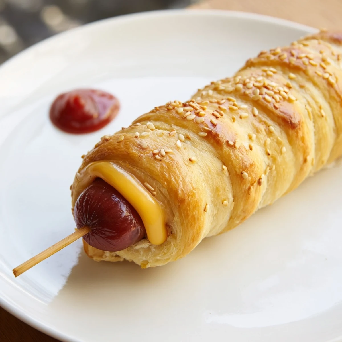 Firecracker Hot Dogs Recipe served warm on skewers with ketchup mustard