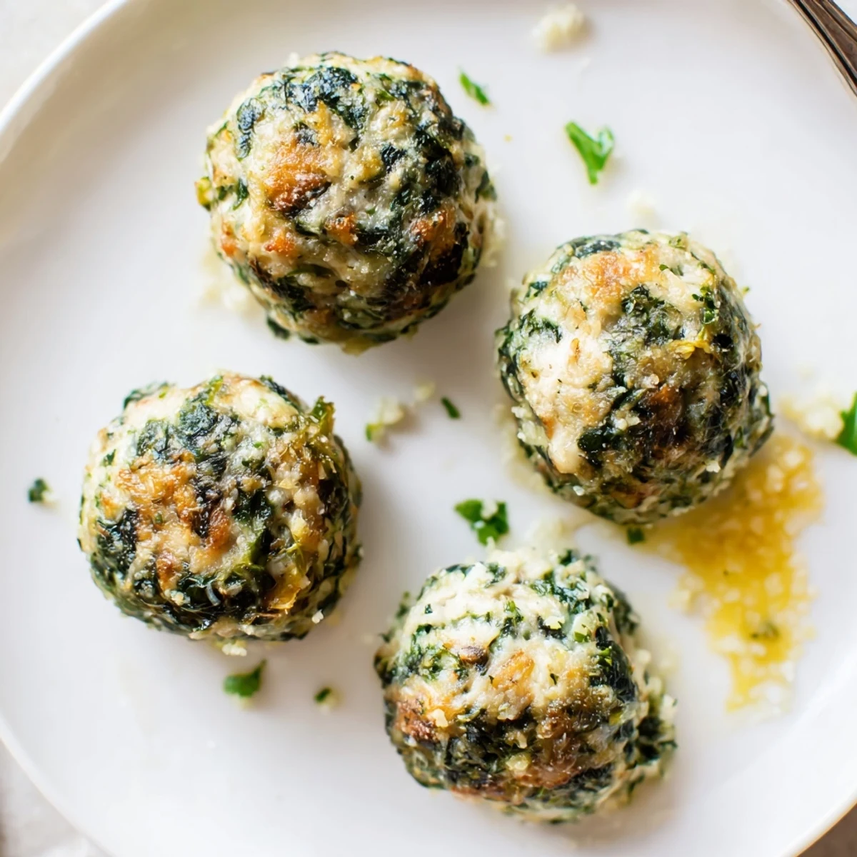 Low Carb Spinach Chicken Meatballs golden-baked, tender centers, served with cauliflower rice