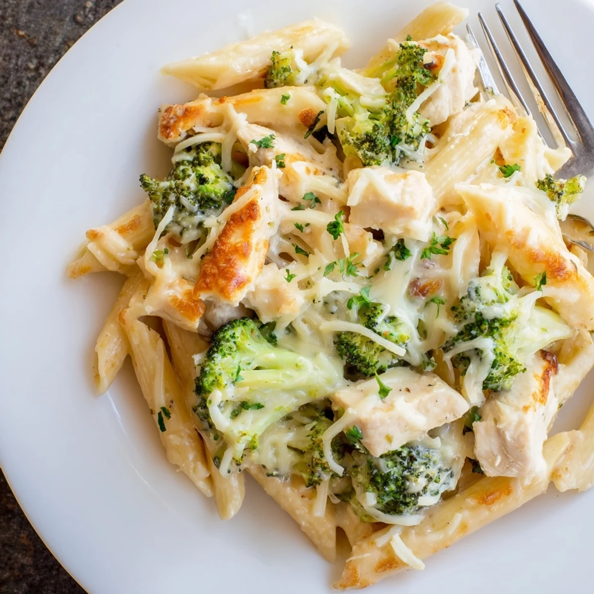 Weeknight Chicken Broccoli Alfredo Bake Recipe served with garlic bread and salad
