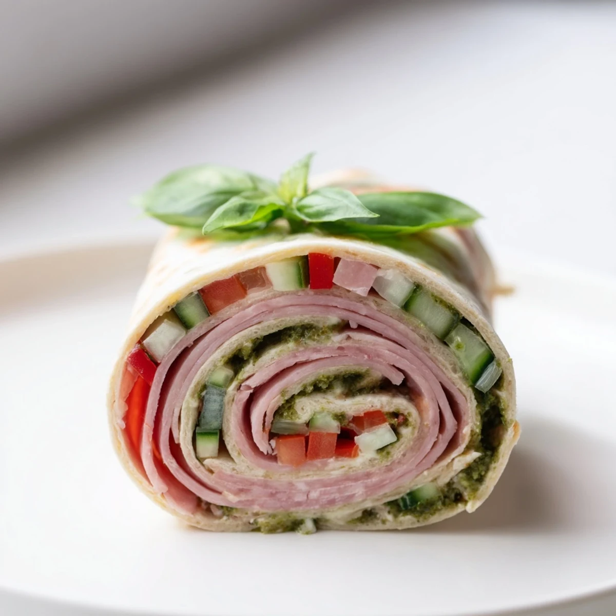 Italian Pinwheel Sandwiches arranged on platter, colorful filling, creamy pesto aroma  