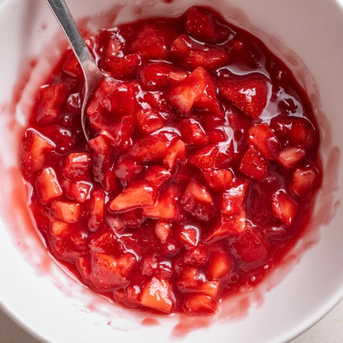 Homemade Strawberry Cake Filling Recipe with chunky strawberry pieces, bright lemon aroma.