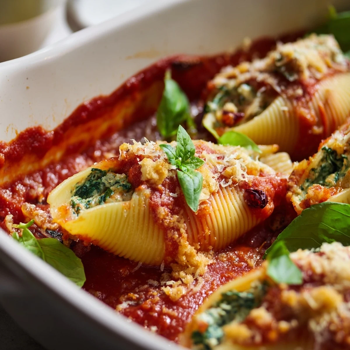 Festive holiday stuffed pasta dish featuring jumbo shells filled with creamy ricotta cranberry mixture baked in rich marinara sauce