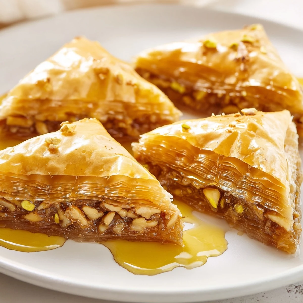 Homemade baklava featuring butter-brushed phyllo sheets sandwiching a fragrant cinnamon spiced nut mixture, finished with glossy lemon honey syrup soaking into every layer