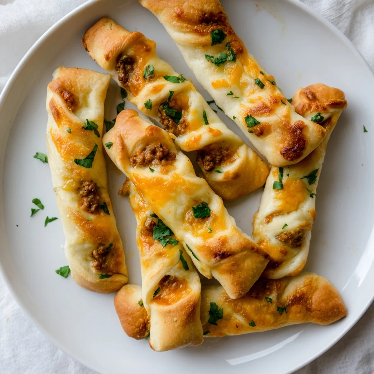 Soft breadsticks filled with spiced ground beef and gooey cheddar mozzarella blend