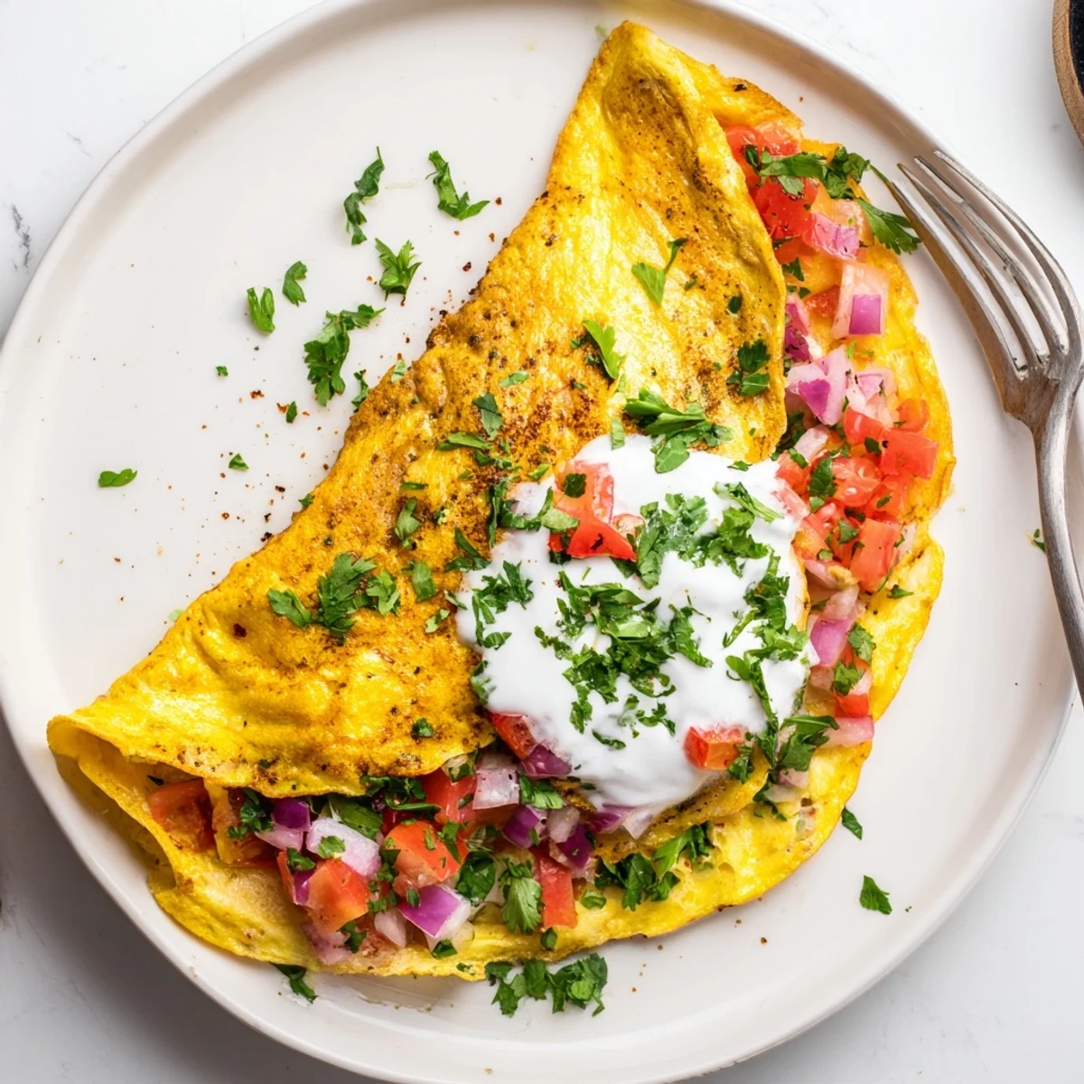 Protein-packed Afghani omelette featuring colorful diced vegetables and fragrant green cilantro