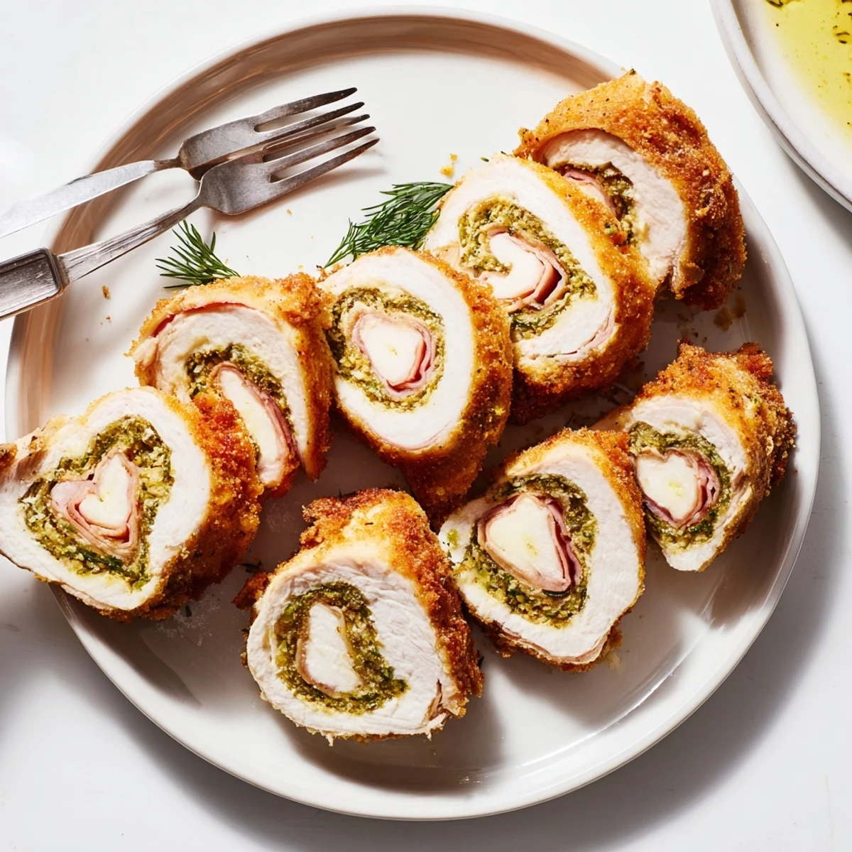 Plate shows zesty slices and creamy coleslaw beside Crispy Pickle Brined Chicken Rolls
