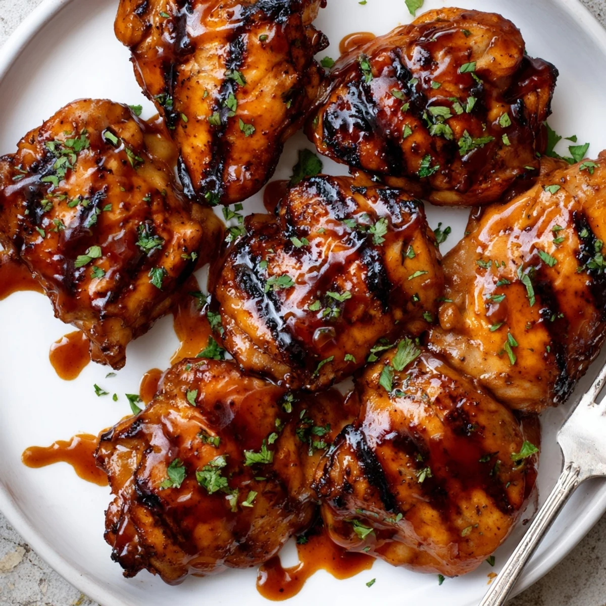 Grilled Honey Buffalo Chicken Thighs served hot with crisp celery sticks and ranch
