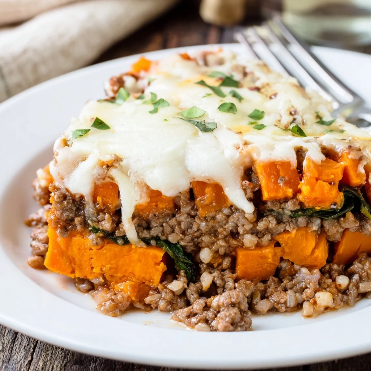 Hearty Cottage Cheese Ground Beef And Sweet Potato Casserole bubbling golden, oven-warm.
