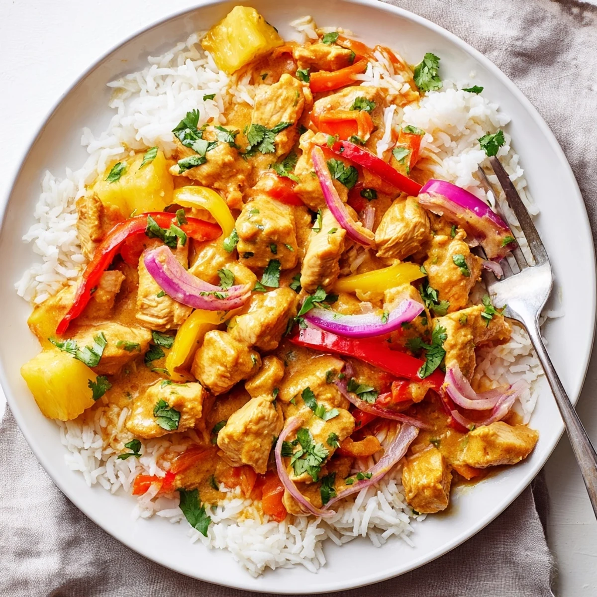 Vibrant tropical dinner delight with colorful bell peppers and pineapple chunks