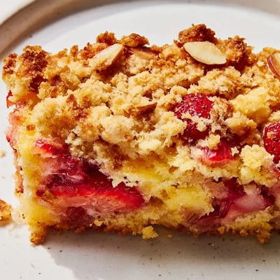 Lemon Rhubarb Strawberry Almond Cake